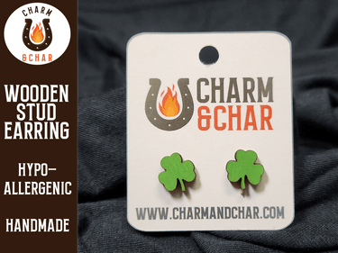 Shamrock Wood Stud Earrings - St. Patrick's Day Fashion Earring - Stud Earring - Charm and Char